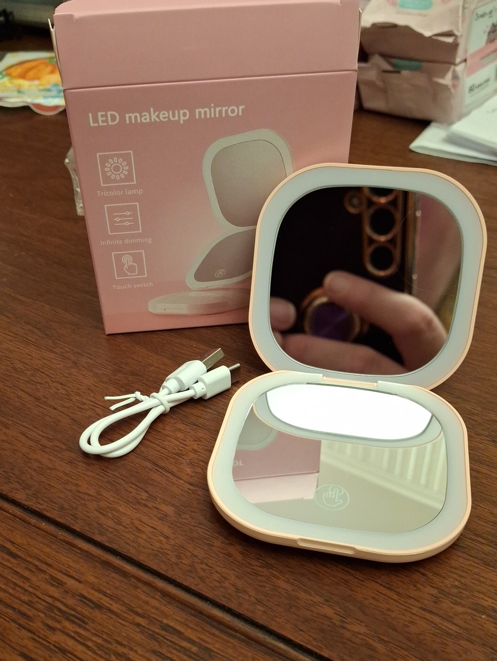 LED Compact Makeup 2 Faced Mirror Portable Lighted 4" Appx - Pink